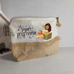 Bolsa nécessaire em juta com franjas